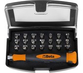 Beta - 1256/C21-1 - Juego de destornilladores profesionales con 21 puntas intercambiables de 4 mm y asas, tamaño 99 mm, negro/naranja, 012560122