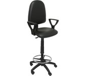 Piqueras y Crespo Ayna Taburete - Taburete ergonómico con Mecanismo de Contacto Permanente, Regulable en Altura y aro reposapiés - Asiento y Respaldo tapizados en Tejido símilpiel Color Negro