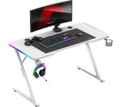 huzaro Hero 2.5 | Iluminación RGB LED PC Mesa Gaming Escritorio Escritorio de ordenador | Soporte para bebidas Soporte para auriculares | Puerto de carga USB | Oficina en casa Gamer | Tablero de