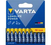VARTA Pilas AAA 10 Unidades, Longlife Power, alcalinas, 1,5 V, Ideal para Juguetes, ratón inalámbrico, linternas, Embalaje sin plástico, Fabricado en Alemania