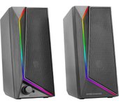Mars Gaming MS72, Altavoces Gaming 15W, Iluminación RGB Flow, 2 Drivers Activos, Chipset DSP, Conexión Plug&Play USB y Jack 3.5mm, Rueda Control de Volumen y Puerto de Audio para Auriculares, Negro
