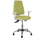 Elche blanca - Silla de oficina ergonómica con mecanismo asincro, regulable en altura y ruedas de parqué - Base cromada. Asiento y respaldo tapizados en tejido BALI color verde oliva.