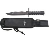 Cuchillo táctico Third H0814BK con hoja de acero 420 de 19.5 cm en negro, mango de ABS negro, funda de nylon. Modelo "Mercenario", acople en el mango para carril R.I.S.