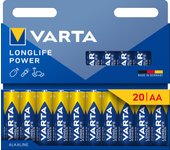 VARTA Pilas AA, 20 Unidades, Longlife Power, alcalinas, 1,5 V, Ideal para Juguetes, ratón inalámbrico, linternas, Embalaje sin plástico, Fabricado en Alemania