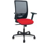 Zulema - Silla de Oficina ergonómica con Mecanismo sincro, Brazos 2D- Respaldo de Malla Transpirable en Color Negro y Asiento tapizados en Tejido Bali Color Rojo. Ruedas de Nailon de 65mm