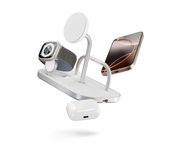 Zens 4-in-1 Wireless Charger, Cargador inalámbrico MagSafe y Qi2 de 15 W para iPhone/Apple Watch/AirPods, Incluye Adaptador de Corriente de 65 W (EU/UK/US) y Cable Integrado de 1,5 m, Blanco
