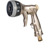 Cellfast Brass - Pistola de ducha multifuncional para jardín, pistola de mano para jardín, 7 patrones de riego ajustables, fabricada en latón resistente