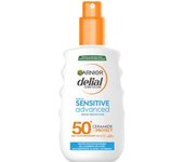 Garnier Delial Sensitive Advanced Spray Protector Solar para pieles claras, sensibles e intolerantes al sol. FPS 50+. Resistente al agua. 0% graso, 0% pegajoso. 200 ml