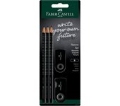 Faber-Castell 217086 - Blister Grip 2001 de 3 Lápices con Sacapuntas Sleeve + Goma - Negro