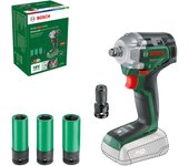 Bosch llave de impacto a batería UniversalImpactDrive 18V-350 (apriete potente y fijación en la obra; par de apriete máx.: 350 Nm; adaptador hexagonal; set de tuercas; sin batería)