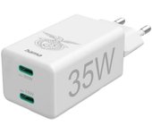 Hama |Cargador rápido 2xUSB-C Benfica (35W, Mini cargador, PD/Qualcomm®) Blanco