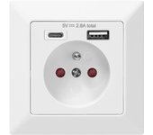 ORNO AE-13232 - Toma de corriente empotrable (USB, 1 puerto USB A, 5 V, 2,8 A, 3680 W, tipo 2P+E, 16 A, USB A, USB C, 5 V, 2,8 A)