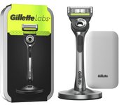 GilletteLabs Máquina De Afeitar Con Barra Exfoliante Y Estuche De Viaje, 1 Mango, 1 Recambio, Stand Magnético