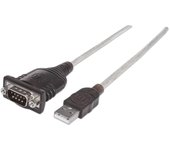 Manhattan 205153 adaptador de cable - Adaptador para cable (RS-232, USB 2.0 A, Macho/Macho, Negro, Transparente, 0,45m, Windows 2000/XP/Vista/7)