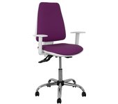 Piqueras y Crespo Elche Blanca - Silla de Oficina ergonómica con Mecanismo asincro, Regulable en Altura y Ruedas de parqué - Base cromada. Asiento y Respaldo tapizados en Tejido Bali Color Morado.