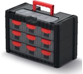 Caja de herramientas, Multicase, modelo Cargo KMC303, ideal para almacenamiento de piezas pequeñas, 9 cajones, compartimento superior, con asa ergonómica