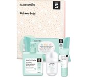 Suavinex, Canastilla Bebé Recién Nacido. Canastilla de Cosmética con: Crema Pañal 75 ml + Loción Hidratante Corporal 500 ml + Fragancia Baby Cologne 100 ml + Toallitas 72 uds. Regalo para Bebés. Rosa