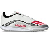Adidas - Zapatilla de fútbol sala F50 Messi Club In Niño, Unisex, White-Lucid Red-Silver Met, 30 EUR