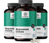 HealthyWorld® 3x Quelato de magnesio 375 mg, en total 360 cápsulas