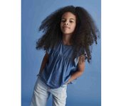 VERTBAUDET Blusa denim ligero de manga corta con volante para niña stone