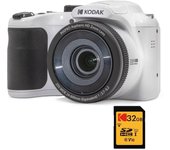 Cámara Digital Compacta Kodak Pixpro AZ255 16 MP 25x Zoom Óptico Gran Angular 24mm SD 32GB Blanco
