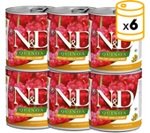 6x285Grs Pack latas Farmina ND Dog Quinoa Skin Coat comida húmeda con codorniz para perros