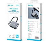 Adaptador UNICO AD0245 USB C a HDMI, VGA, Aluminio, HDMI 4K 30Hz, 6.19cm, Gris