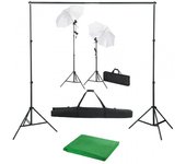 vidaXL Kit de Estudio Fotográfico con Telón de Fondo Verde + Lámparas + Paraguas