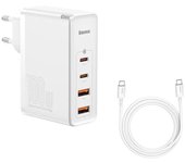 Cargador Baseus GaN2 Pro 100W 2USB-C 2USB-A Blanco Carga Rápida con Cable 1M