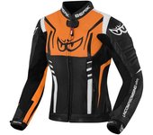 Berik Striper Chaqueta de cuero para moto para mujer - Negro Blanco Naranja (46)