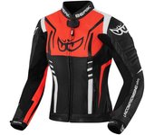 Berik Striper Chaqueta de cuero para moto para mujer - Negro Blanco Rojo (40)
