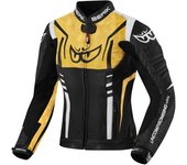 Berik Striper Chaqueta de cuero para moto para mujer - Negro Blanco Oro (46)
