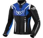 Berik Striper Chaqueta de cuero para moto para mujer - Negro Blanco Azul (46)