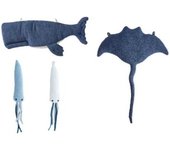 Crochetts Peluches pared beluga, manta raya azul oscuro, pulpitos azul y blanco