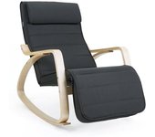 SONGMICS Silla mecedora con apoyabrazos y reposapiés de color gris y natural