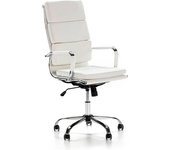 HOMN Sillón de oficina reclinable blanco, piel sintética, altura ajustable