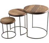 MACABANE Mesas auxiliares de teca, acacia y caoba reciclada y metal negro d50