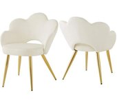 Urban Meuble Juego de 2 sillas de comedor con diseño floral en terciopelo blanco