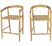 Drawer Lote 2 sillones de bar de teca y cuerda trenzada h65cm - madera clara