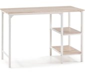 HOMN Mesa de escritorio blanco, 2 estantes, estilo industrial, 110x55x76 cm