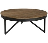 MACABANE Mesa de centro redonda de teca reciclada y patas de metal negro d90