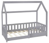 ML-Design Cama infantil reja protectora estructura madera pino gris 140x70 cm