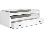 MueMue Cama 90 + cajones aglomerado blanco con somieres y colchones 90x200cm