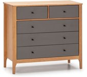 HOMN Cómoda de noche 5 cajones de madera maciza roble de 90 x 40 x 82 cm