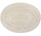 NATYAL Pack de 6 bajoplatos ovalados de ratán blanco con posavasos 40x30cm
