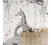 Acte Deco Papel pintado panorámico escenas de jirafas gris claro 170x250cm