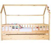 MueMue Cama casita con barandilla + cama de arrastre madera pino 90x190cm