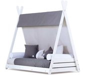 Alondra Cama montessori blanca 70x140 cm con colchón y textil stone grey