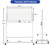 Costway Pizarra Móvil Magnética de Doble Cara Pizarra de Borrado en Seco Ajustable con 6 Marcadores Borrador para Oficina Escuela 120 x 60 cm Blanco