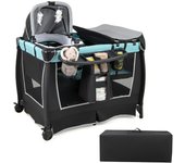 Costway Cuna Bebé 6 en 1 Centro de Cuidado para Bebés Parque de Juegos Portátil para Bebés con Moisés Cambiador Dosel Juguetes Caja de Música Azul